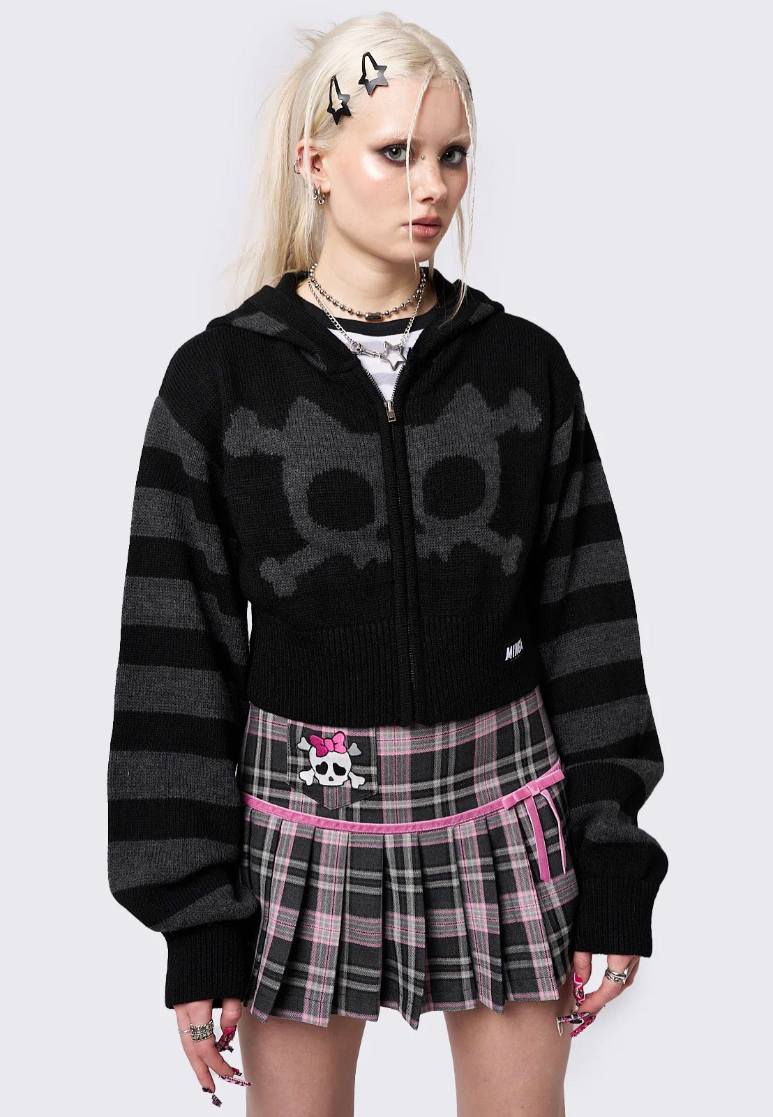 Minga London - Whiskered Skull Cropped Knit Black - Zipper | Women-Image