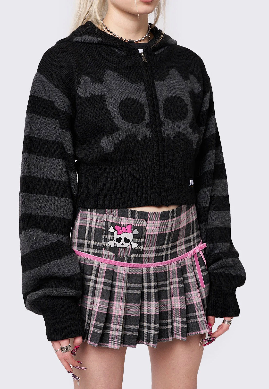 Minga London - Whiskered Skull Cropped Knit Black - Zipper | Women-Image