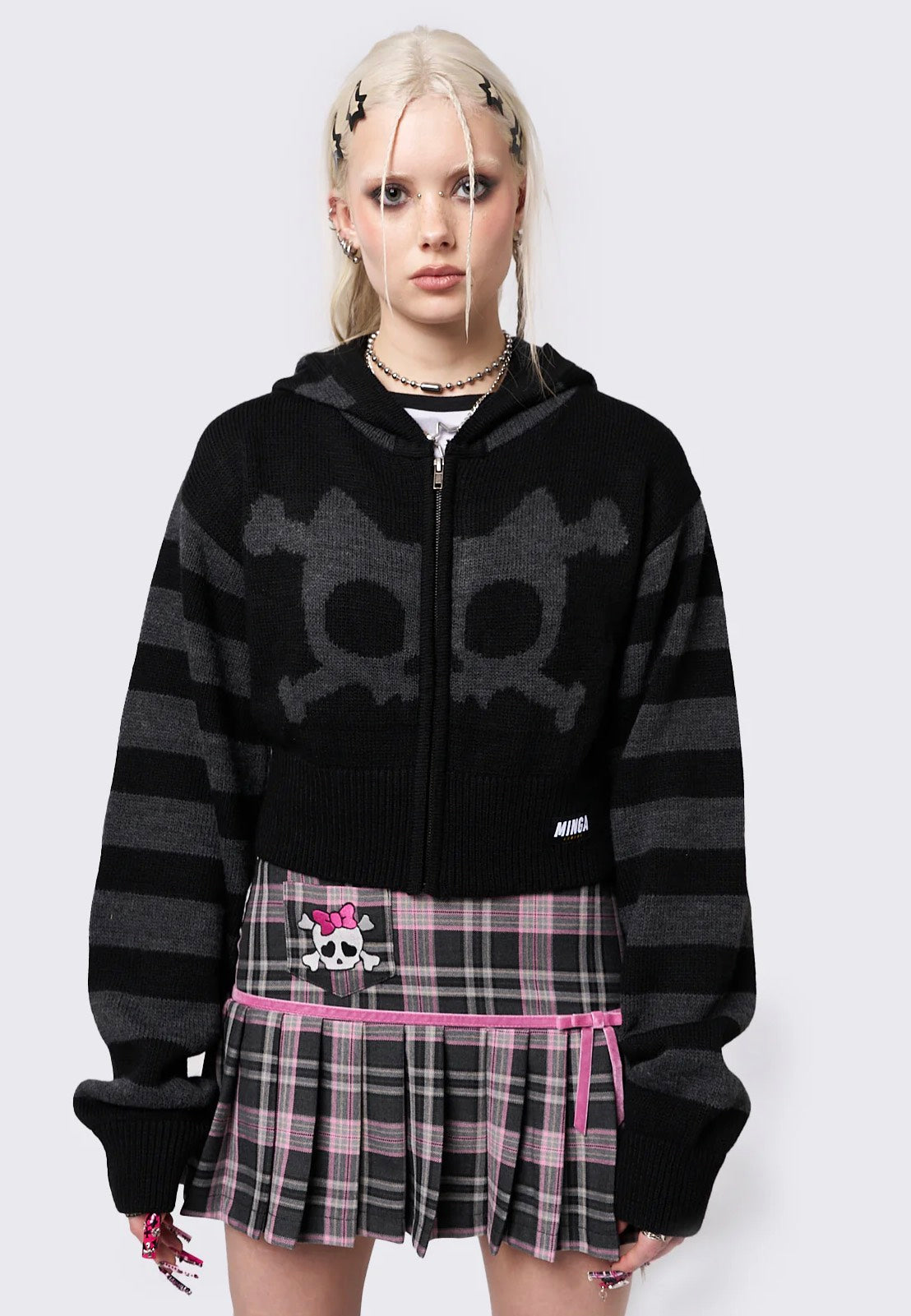 Minga London - Whiskered Skull Cropped Knit Black - Zipper | Women-Image