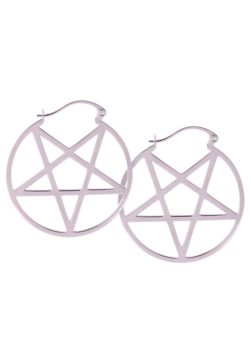 Wildcat - Small Pentagram Hoops (Pair) Silver - Earrings | Neutral-Image