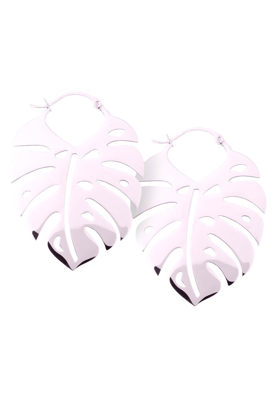 Wildcat - Monstera Leaf Hoops (Pair) Silver - Earrings | Neutral-Image