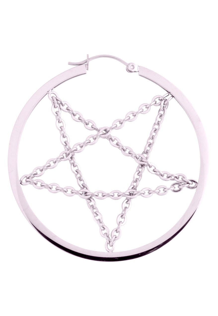 Wildcat - Pentagram Chain Hoops (Pair) Silver - Earrings | Neutral-Image