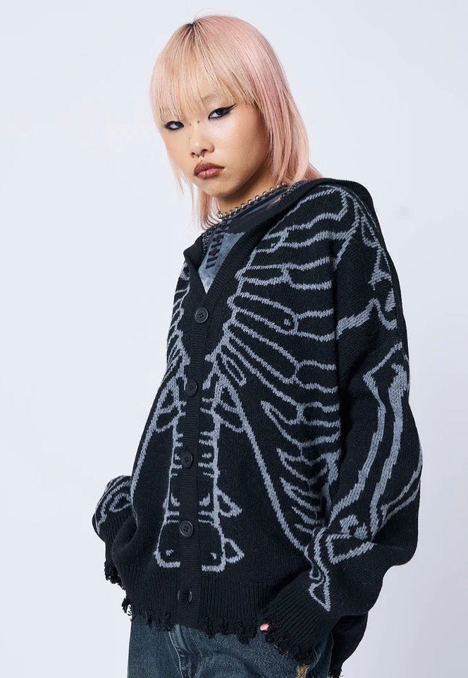 Minga London - X Ray Jacquard Black Hooded Knit - Cardigan | Women-Image