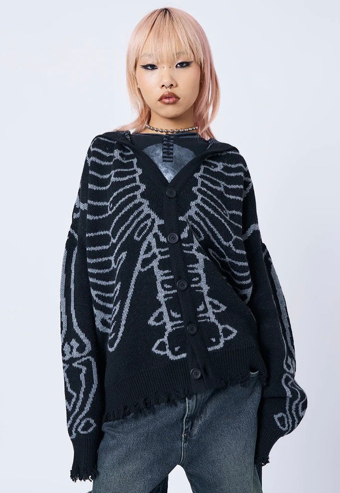 Minga London - X Ray Jacquard Black Hooded Knit - Cardigan | Women-Image