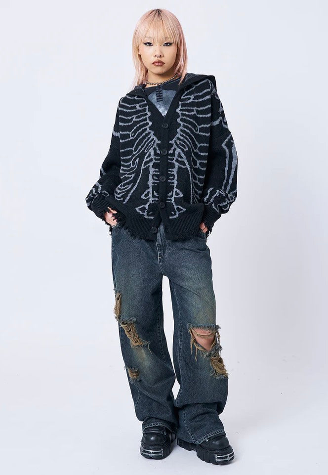 Minga London - X Ray Jacquard Black Hooded Knit - Cardigan | Women-Image