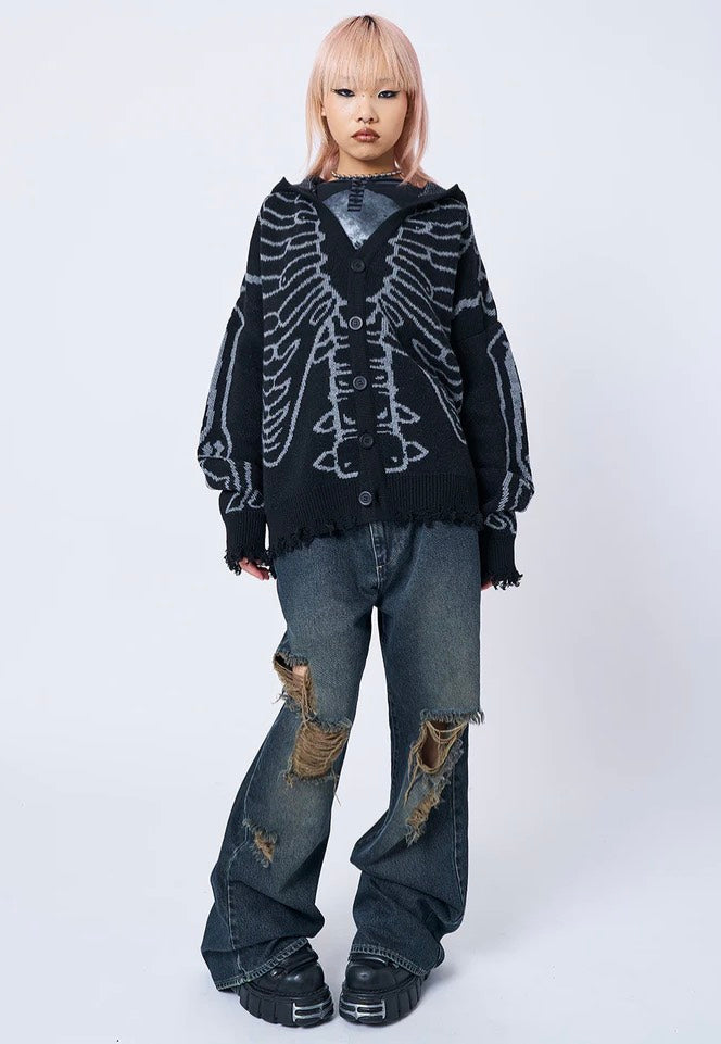 Minga London - X Ray Jacquard Black Hooded Knit - Cardigan | Women-Image