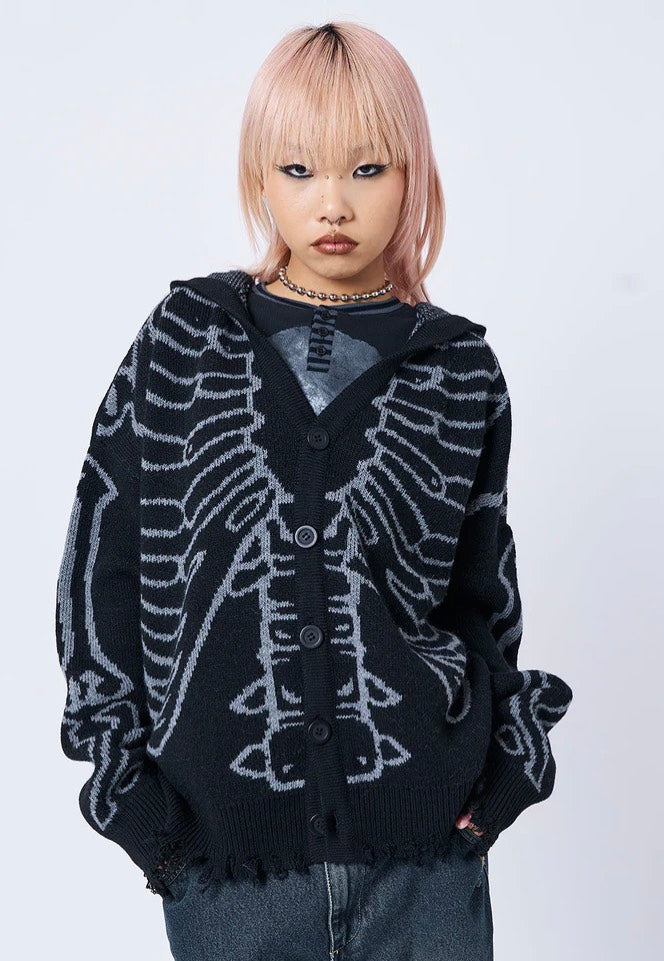 Minga London - X Ray Jacquard Black Hooded Knit - Cardigan | Women-Image