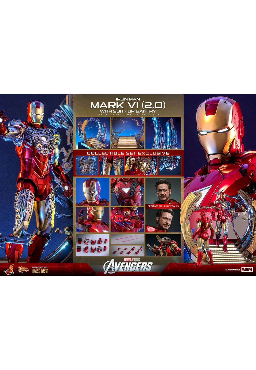 The Avengers - Iron Man Mark VI (2.0) with Suit Up Gantry Movie Masterpiece Diecast 1:6 - Action Figure | Neutral-Image